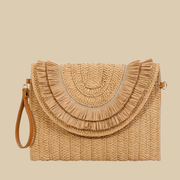 Straw Clutch Bag for Women, Summer Wedding and Bridesmaid Purse in Hot Pink, styled as a SheSelects summer accessory