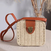 Straw Crossbody Bag for Women, Woven Summer Purse with Easy Strap in Beige, styled as a SheSelects summer accessory