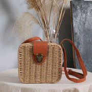 Straw Crossbody Bag for Women, Woven Summer Purse with Easy Strap in Beige, styled as a SheSelects summer accessory
