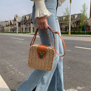 Straw Crossbody Bag for Women, Woven Summer Purse with Easy Strap in Beige, styled as a SheSelects summer accessory