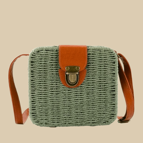 Straw Crossbody Bag for Women, Woven Summer Purse with Easy Strap in Beige, styled as a SheSelects summer accessory
