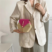 Straw Clutch Bag for Women, Summer Wedding and Bridesmaid Purse in Hot Pink, styled as a SheSelects summer accessory
