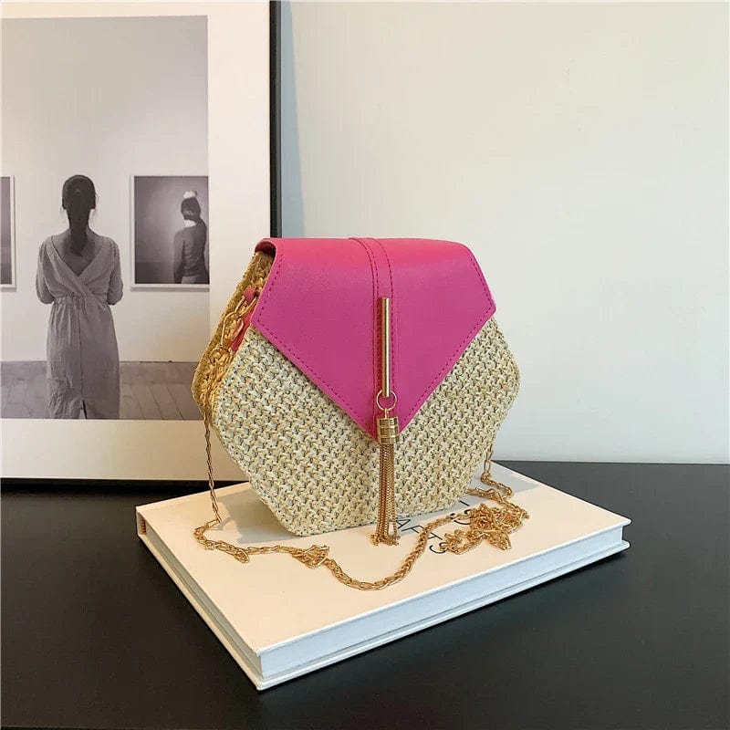 Straw Clutch Bag for Women, Summer Wedding and Bridesmaid Purse in Hot Pink, styled as a SheSelects summer accessory