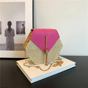 Straw Clutch Bag for Women, Summer Wedding and Bridesmaid Purse in Hot Pink, styled as a SheSelects summer accessory