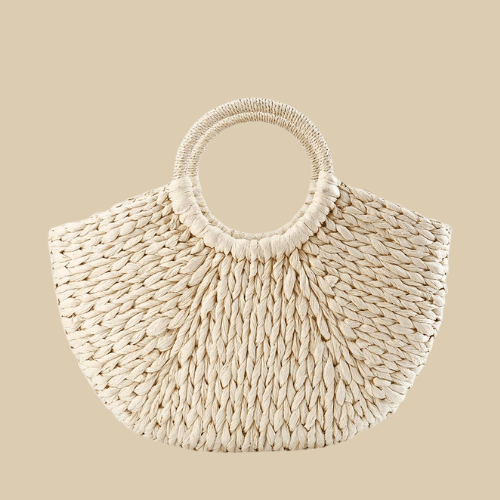 Straw Handbag for Women, Natural Woven Summer Purse in Black, styled as a SheSelects summer accessory