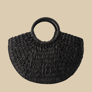 Straw Handbag for Women, Natural Woven Summer Purse in Black, styled as a SheSelects summer accessory