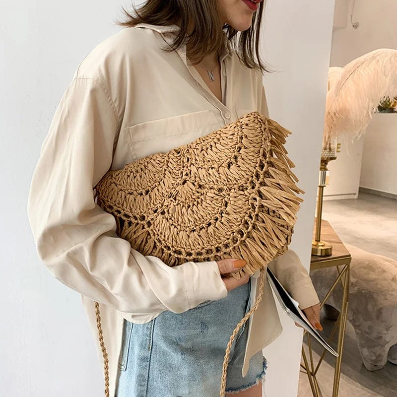 Raffia Handbag for Women, Natural Woven Summer Purse in Beige, styled as a SheSelects summer accessory
