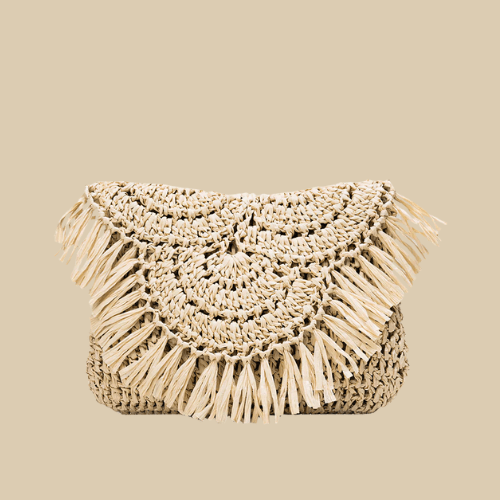 Raffia Handbag for Women, Natural Woven Summer Purse in Beige, styled as a SheSelects summer accessory