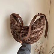 Straw Hobo Bag for Women, Relaxed Woven Summer Shoulder Purse in Coffee, styled as a SheSelects summer accessory