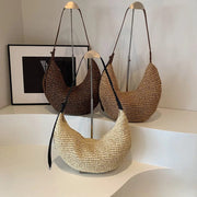 Straw Hobo Bag for Women, Relaxed Woven Summer Shoulder Purse in Coffee, styled as a SheSelects summer accessory