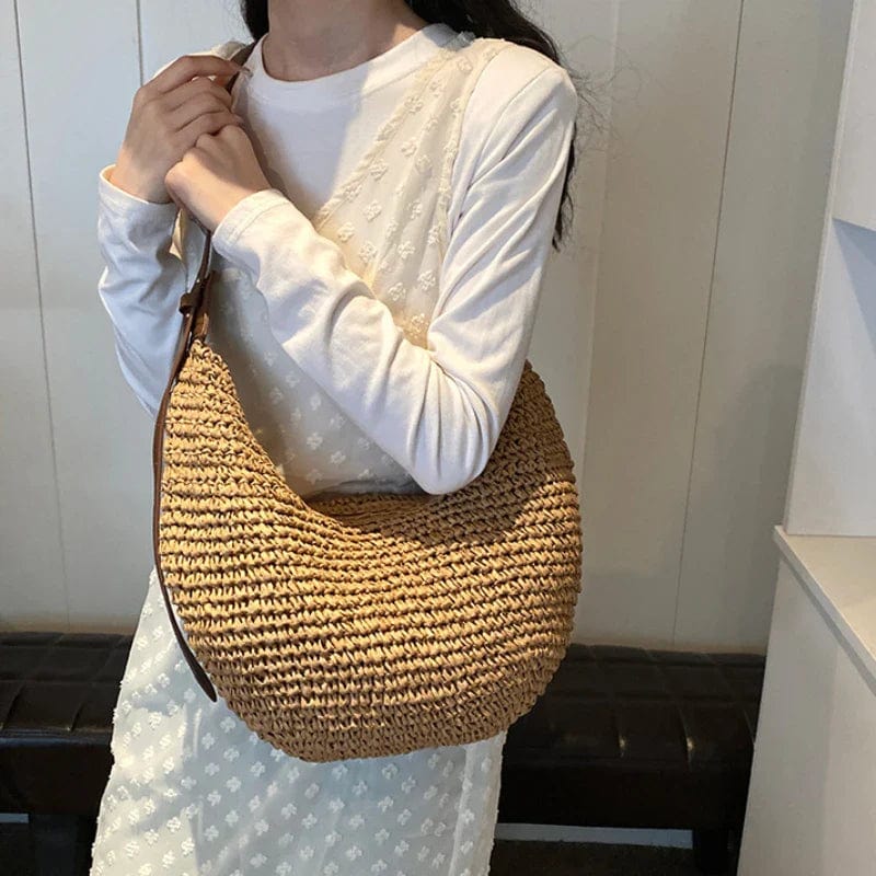 Straw Hobo Bag for Women, Relaxed Woven Summer Shoulder Purse