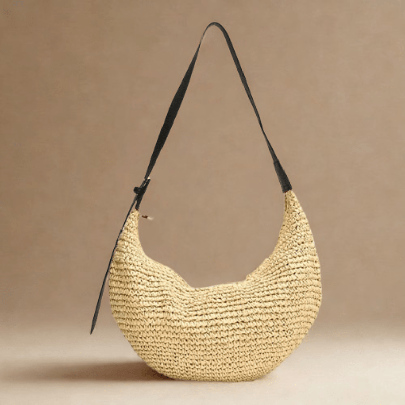 Straw Hobo Bag for Women, Relaxed Woven Summer Shoulder Purse in Coffee, styled as a SheSelects summer accessory