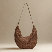 Straw Hobo Bag for Women, Relaxed Woven Summer Shoulder Purse in Coffee, styled as a SheSelects summer accessory