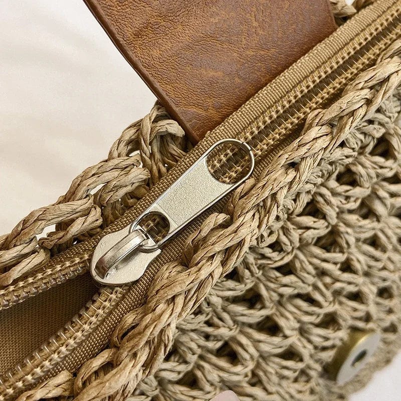 Straw Crossbody Bag for Women, Woven Summer Purse with Easy Strap in Beige, styled as a SheSelects summer accessory