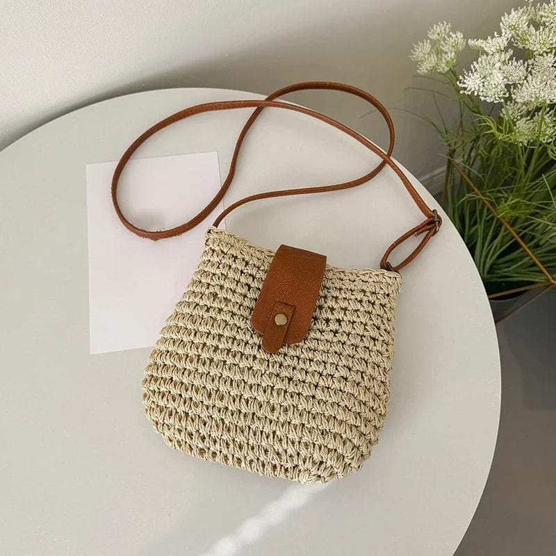 Straw Crossbody Bag for Women, Woven Summer Purse with Easy Strap in Beige, styled as a SheSelects summer accessory