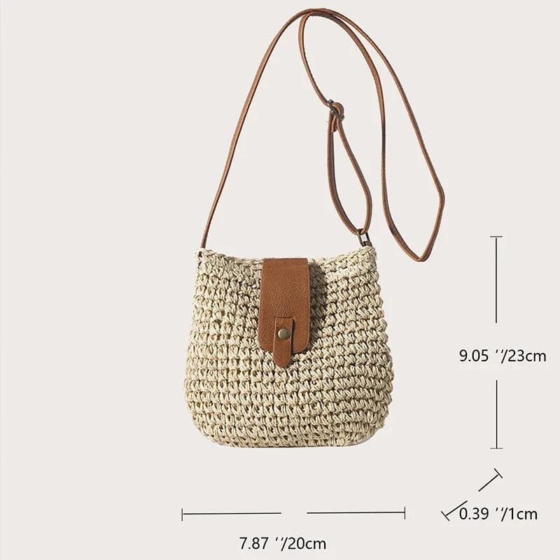 Straw Crossbody Bag for Women, Woven Summer Purse with Easy Strap in Beige, styled as a SheSelects summer accessory