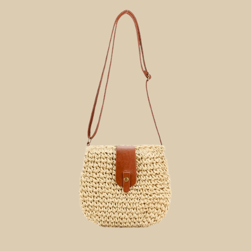 Straw Crossbody Bag for Women, Woven Summer Purse with Easy Strap in Beige, styled as a SheSelects summer accessory