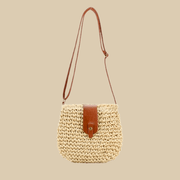 Straw Crossbody Bag for Women, Woven Summer Purse with Easy Strap in Beige, styled as a SheSelects summer accessory