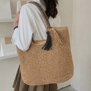 Straw Tote Bag for Women, Woven Summer Beach and Vacation Purse, styled as a SheSelects summer accessory