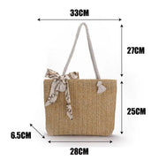 Straw Tote Bag for Women, Woven Summer Beach and Vacation Purse in Beige, styled as a SheSelects summer accessory