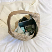 Straw Shoulder Bag for Women, Natural Woven Summer Purse in Beige, styled as a SheSelects summer accessory