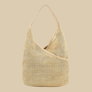 Straw Shoulder Bag for Women, Natural Woven Summer Purse in Beige, styled as a SheSelects summer accessory