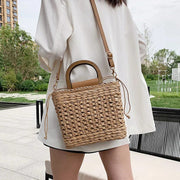 Straw Crossbody Bag for Women, Woven Summer Purse with Easy Strap in Khaki, styled as a SheSelects summer accessory