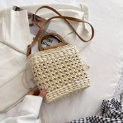 Straw Crossbody Bag for Women, Woven Summer Purse with Easy Strap in Khaki, styled as a SheSelects summer accessory