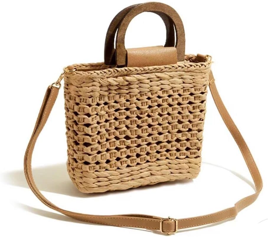 Straw Crossbody Bag for Women, Woven Summer Purse with Easy Strap in Khaki, styled as a SheSelects summer accessory