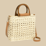 Straw Crossbody Bag for Women, Woven Summer Purse with Easy Strap in Khaki, styled as a SheSelects summer accessory