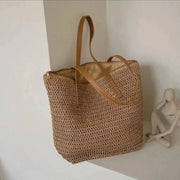 Straw Crossbody Bag for Women, Woven Summer Purse with Easy Strap in Beige, styled as a SheSelects summer accessory