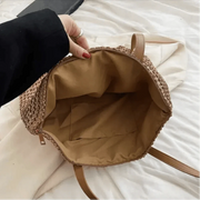 Straw Crossbody Bag for Women, Woven Summer Purse with Easy Strap in Beige, styled as a SheSelects summer accessory