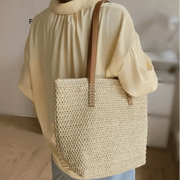 Straw Crossbody Bag for Women, Woven Summer Purse with Easy Strap in Beige, styled as a SheSelects summer accessory