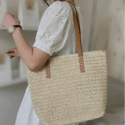 Straw Crossbody Bag for Women, Woven Summer Purse with Easy Strap in Beige, styled as a SheSelects summer accessory