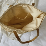 Straw Crossbody Bag for Women, Woven Summer Purse with Easy Strap in Beige, styled as a SheSelects summer accessory