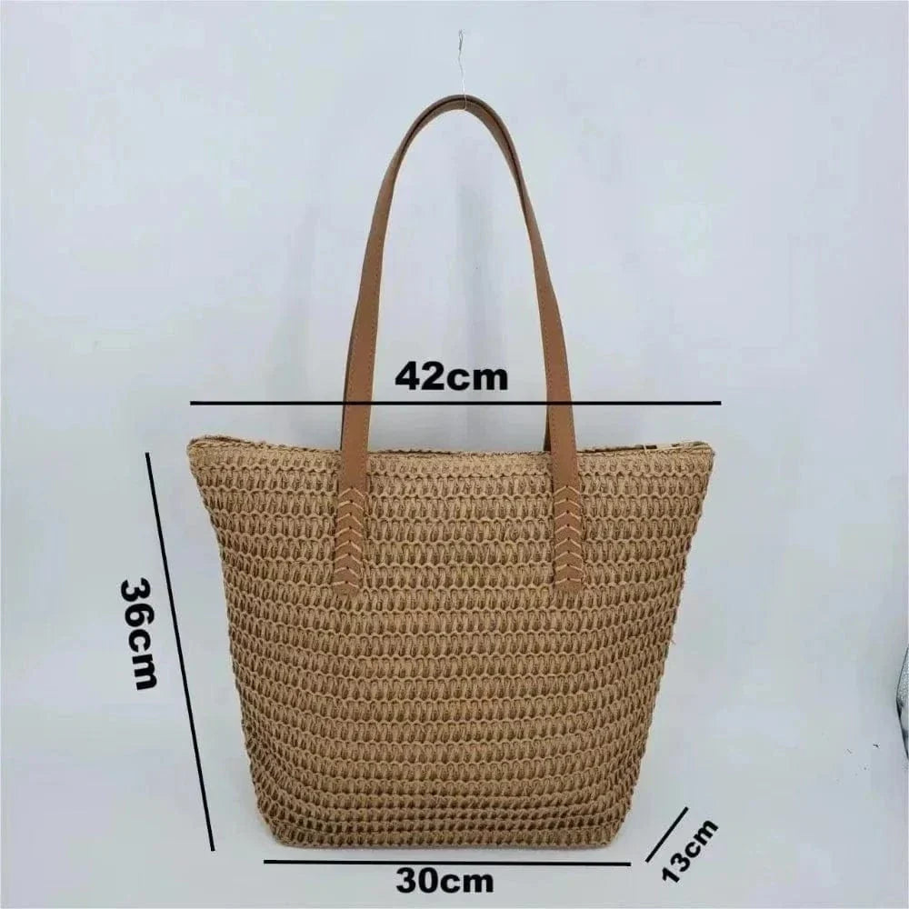 Straw Crossbody Bag for Women, Woven Summer Purse with Easy Strap in Beige, styled as a SheSelects summer accessory