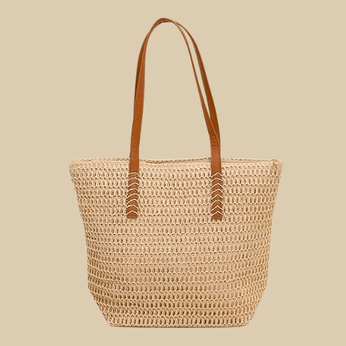 Straw Crossbody Bag for Women, Woven Summer Purse with Easy Strap in Beige, styled as a SheSelects summer accessory