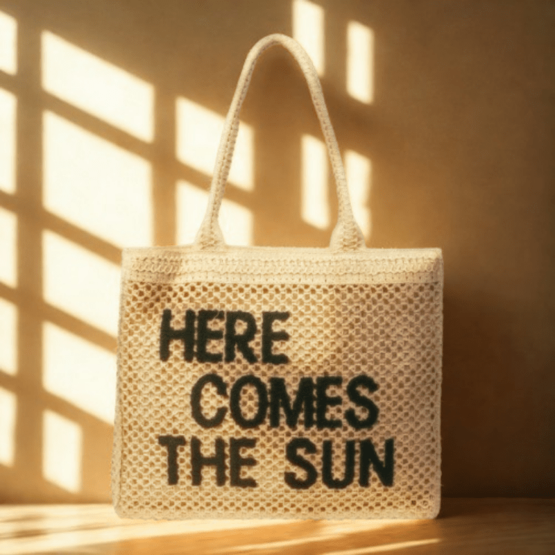 Straw Tote Bag for Women, Woven Summer Beach and Vacation Purse in Beige, styled as a SheSelects summer accessory