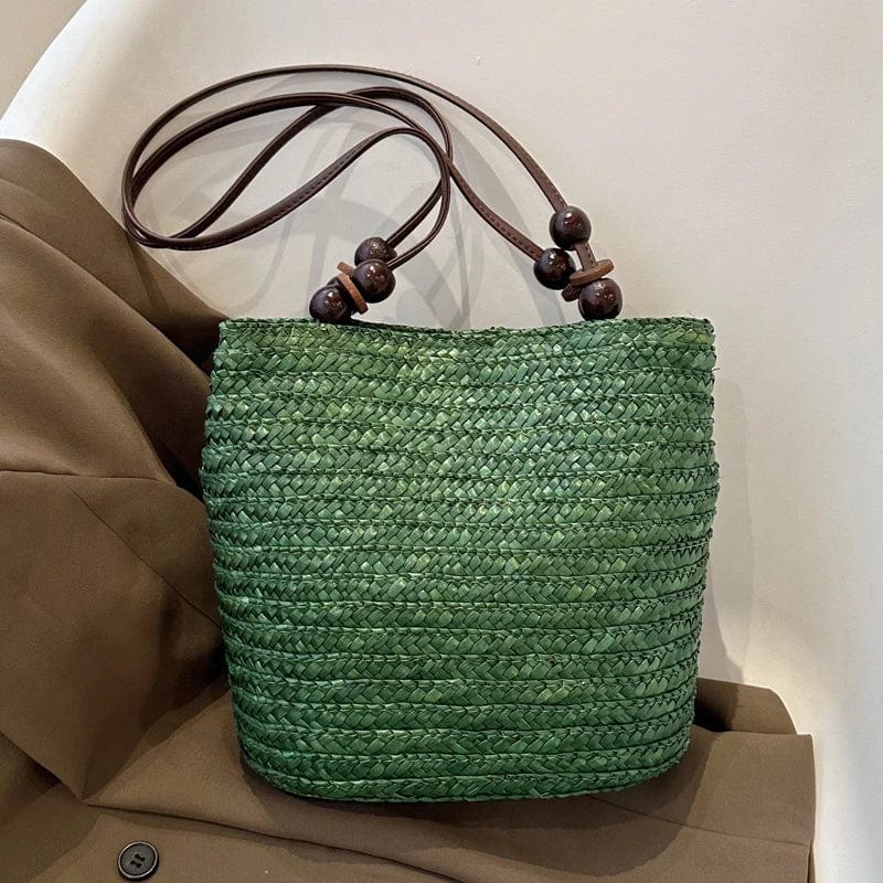 Straw Tote Bag for Women, Woven Summer Beach and Vacation Purse in Beige, styled as a SheSelects summer accessory