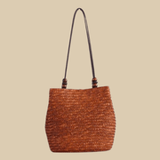 Straw Tote Bag for Women, Woven Summer Beach and Vacation Purse in Beige, styled as a SheSelects summer accessory