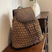 Straw Backpack for Women, Lightweight Summer Travel Bag in Beige, styled as a SheSelects summer accessory