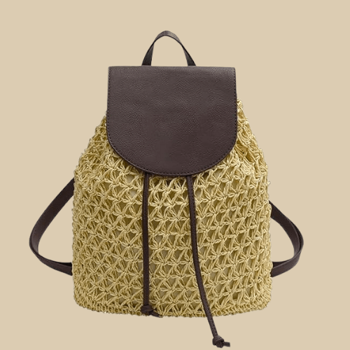 Straw Backpack for Women, Lightweight Summer Travel Bag in Beige, styled as a SheSelects summer accessory