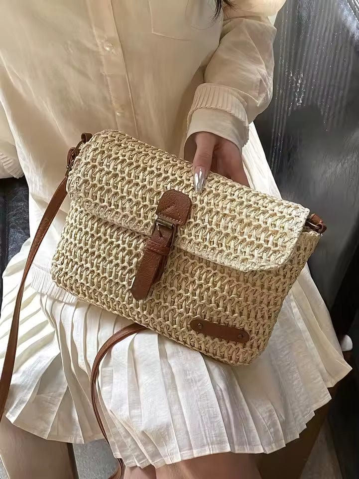 Straw Beach Bag for Women, Lightweight Summer Vacation Purse in Khaki, styled as a SheSelects summer accessory
