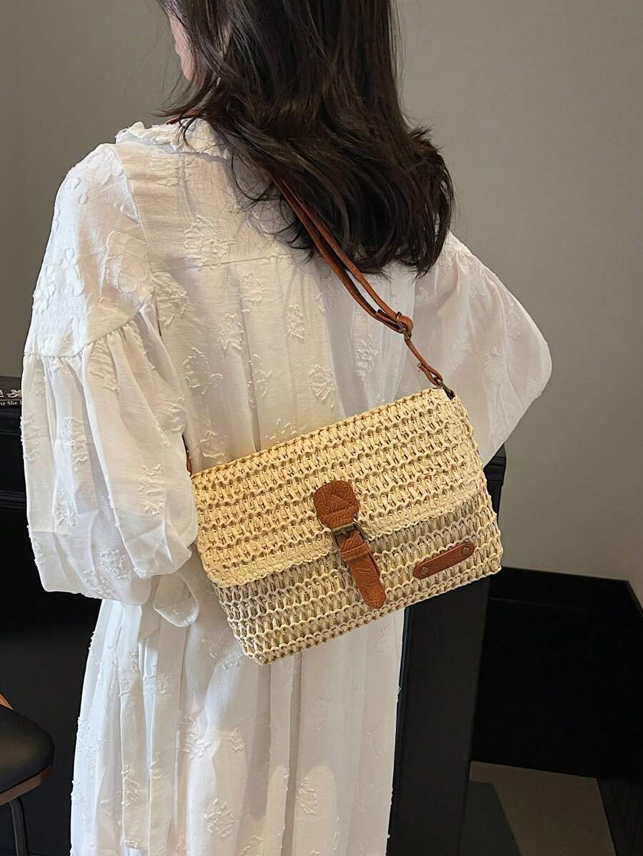 Straw Beach Bag for Women, Lightweight Summer Vacation Purse