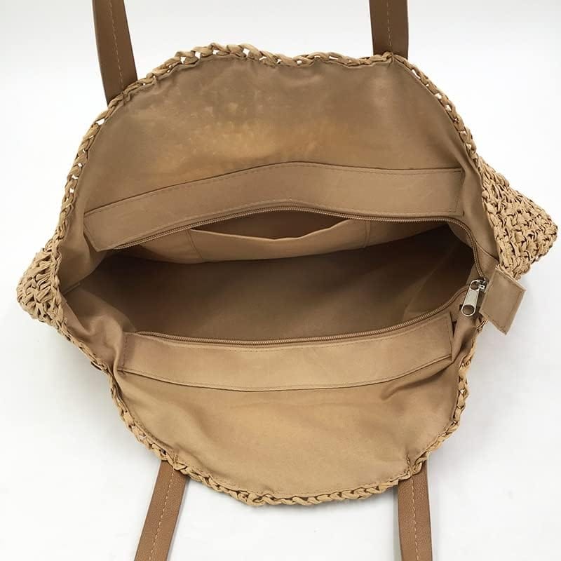 Straw Tote Bag for Women, Woven Summer Beach and Vacation Purse in Beige, styled as a SheSelects summer accessory