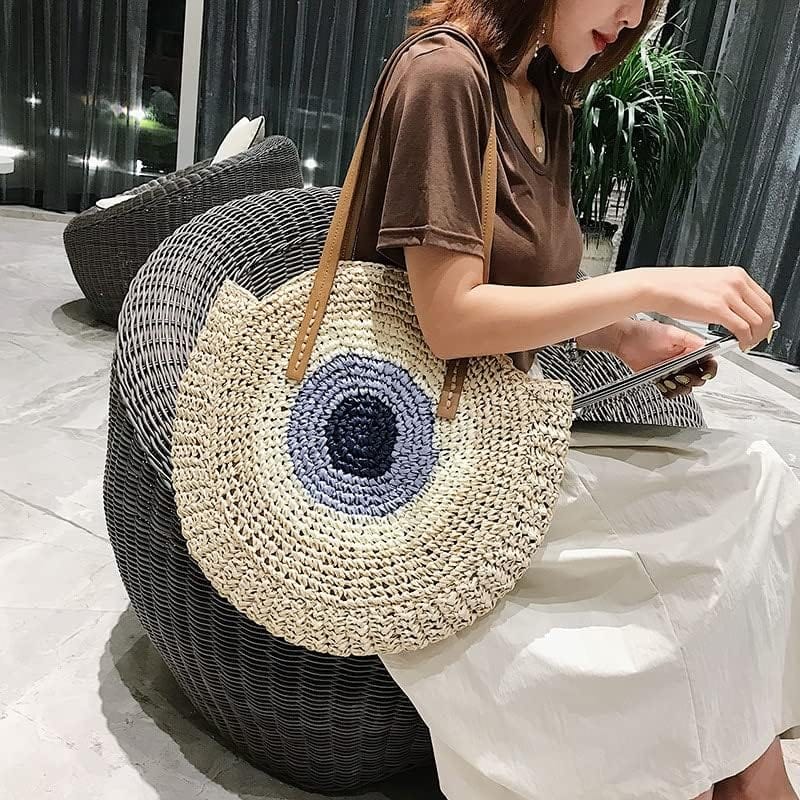 Straw Tote Bag for Women, Woven Summer Beach and Vacation Purse in Beige, styled as a SheSelects summer accessory