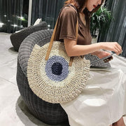 Straw Tote Bag for Women, Woven Summer Beach and Vacation Purse in Beige, styled as a SheSelects summer accessory