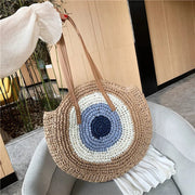 Straw Tote Bag for Women, Woven Summer Beach and Vacation Purse in Beige, styled as a SheSelects summer accessory