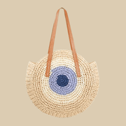 Straw Tote Bag for Women, Woven Summer Beach and Vacation Purse in Beige, styled as a SheSelects summer accessory