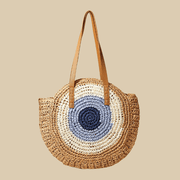 Straw Tote Bag for Women, Woven Summer Beach and Vacation Purse in Beige, styled as a SheSelects summer accessory
